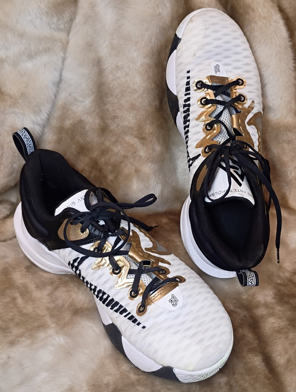 Size 11- Nike Giannis Immortality White And Gold Basketball Championship Shoes